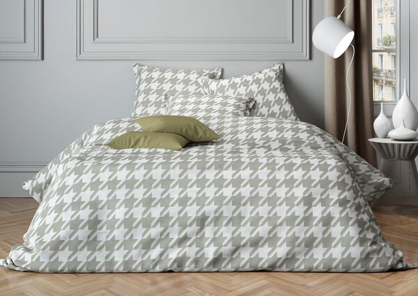 Mistral Home povlečení bavlněný satén Pied de Poule šedá - 140x200 / 70x90 cm