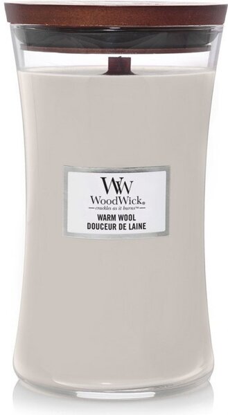 WoodWick vonná svíčka s dřevěným knotem velká Warm Wool 609 g