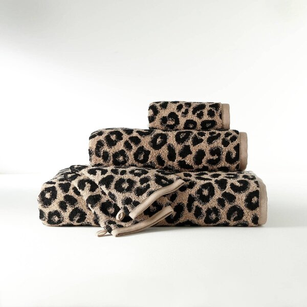 Froté sada koupelnového textilu se žakárovým motivem leopardí srsti 450 g/m2 béžová/černá 30x50 cm