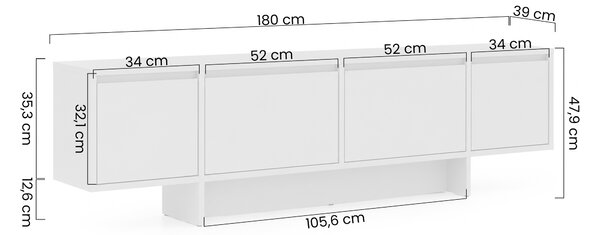 Čtyřdveřová TV skříňka Zolia 180 cm na soklu - kašmír