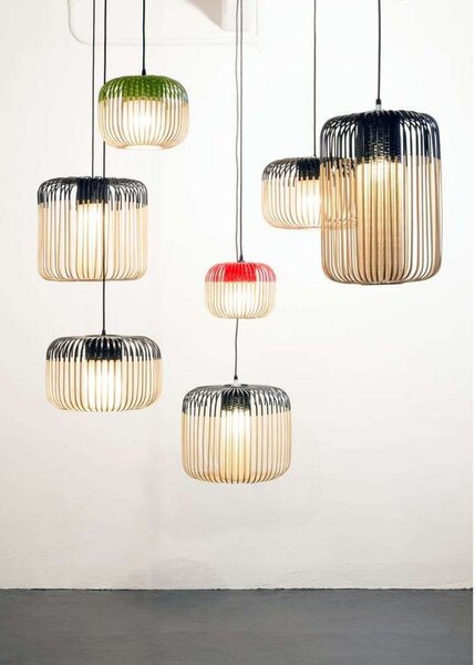 Závěsná svítidlo Forestier, Bamboo, stmívatelné, Červená, Obývací pokoj, Bambus, Boho
