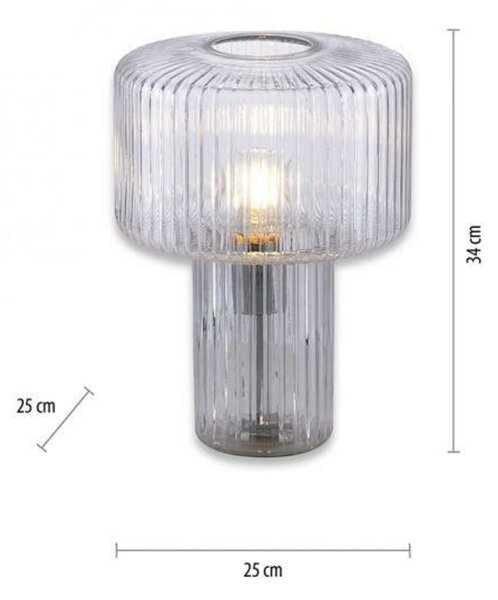 PAUL NEUHAUS stolní lampa transparentní, sklo tvaru houby, pr.25cm, vypínač
