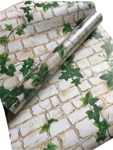 Samolepící fólie bílá cihla s břečťanem 45 cm x 10 m IMPOL TRADE 322 samolepící tapety