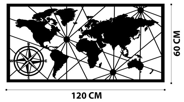 ASIR Nástěnná dekorace kov MAPA SVĚTA 120 x 60 cm