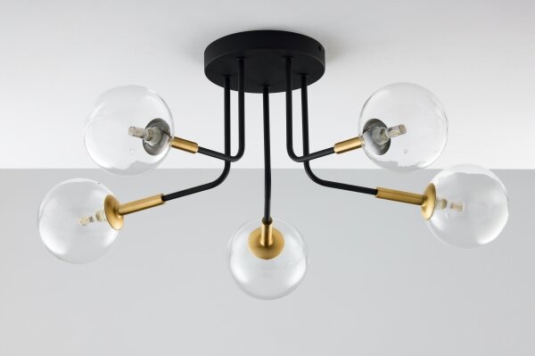 Jupiter 2040 - Lustr na tyči BURANO 5xG9/10W/230V černá/zlatá/čirá