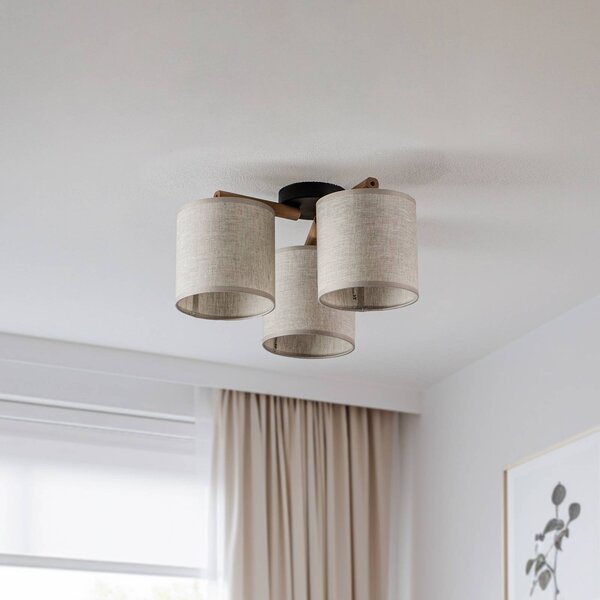 TK Lighting Stropní světlo Deva, textil, tříramenné, stmívatelný, Světlé dřevo, Obývací pokoj / jídelna, Dřevo, Skandinávský