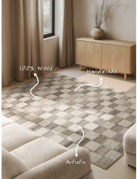 Krémový ručně tkaný vlněný koberec 120x180 cm Boho 1.0 Quadra – Vikosa