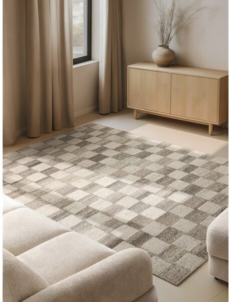 Krémový ručně tkaný vlněný koberec 120x180 cm Boho 1.0 Quadra – Vikosa