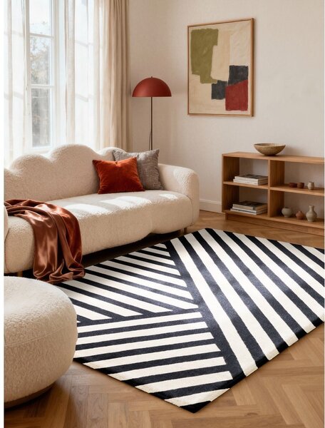 Černobílý ručně tkaný vlněný koberec 120x180 cm Stryve Noir – Elle Decoration
