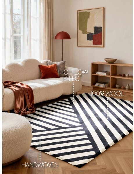 Černobílý ručně tkaný vlněný koberec 120x180 cm Stryve Noir – Elle Decoration