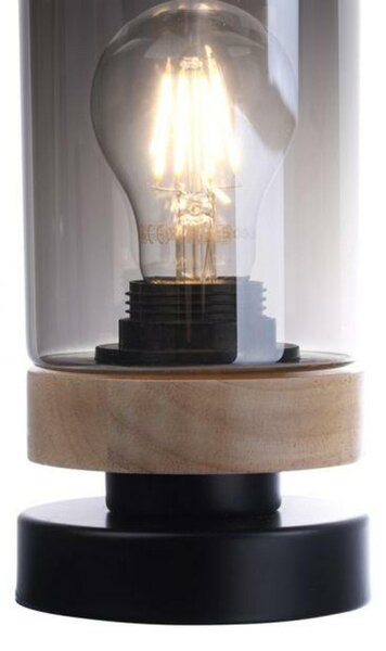LEUCHTEN DIREKT is JUST LIGHT Stolní lampa, kouřové sklo, dřevo, E27