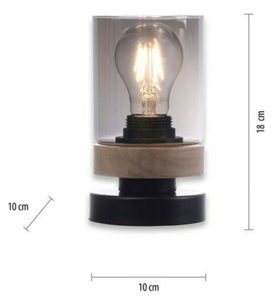 LEUCHTEN DIREKT is JUST LIGHT Stolní lampa, kouřové sklo, dřevo, E27
