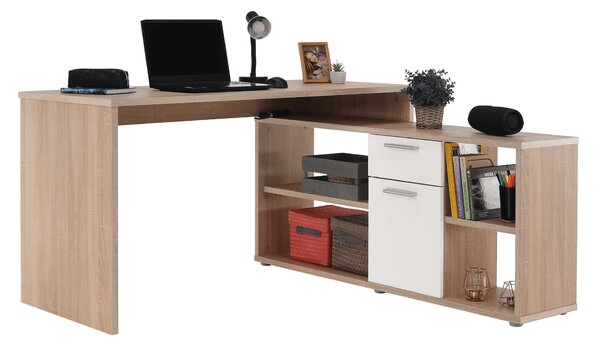 KONDELA PC stůl, dub sonoma / bílá, NOE NEW