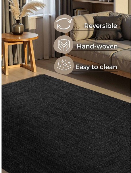Černý oboustranný/ručně tkaný jutový koberec 60x90 cm Juno – Hanse Home