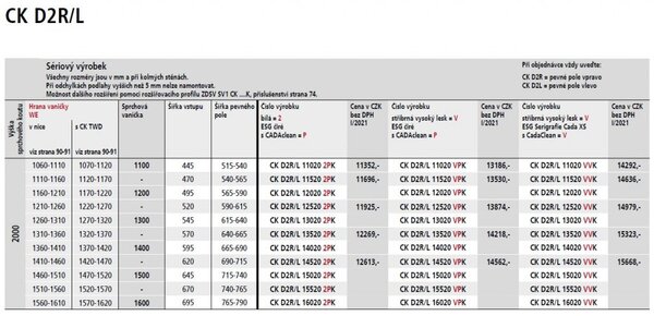 Kermi Posuvné dveře Cada XS D2L 1200x2000 1160-1210 STŘ.LESK čiré+Clean CKD2L12020VPK