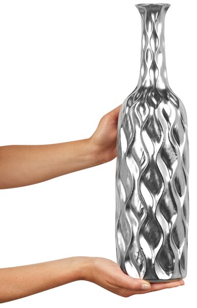 Dekorativní váza BASSANIA Kamenina 45 cm Stříbrná