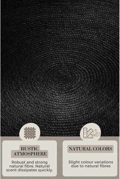 Černý oboustranný/ručně tkaný jutový kulatý koberec ø 200 cm Braided – Hanse Home