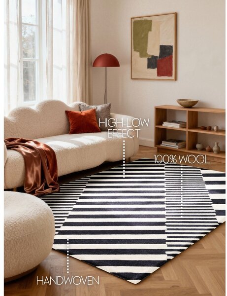 Černobílý ručně tkaný vlněný koberec 120x180 cm Stryve Flux – Elle Decoration
