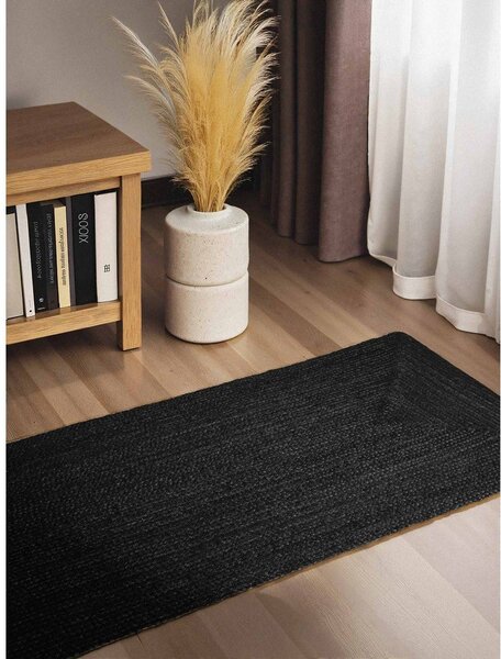 Černý oboustranný/ručně tkaný jutový běhoun 80x200 cm Juno – Hanse Home