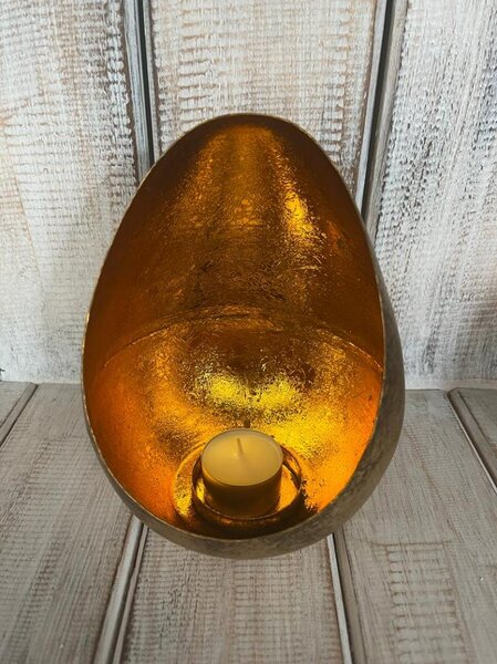 Kovový svícen vejce zlatavé-malé