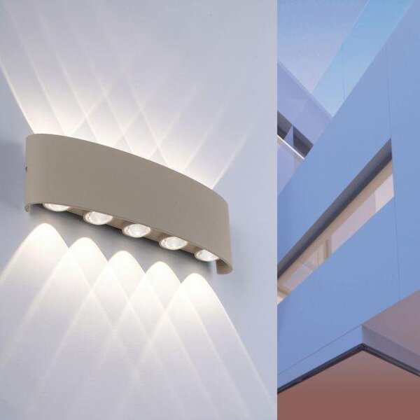 PN 9489-39 LED nástěnné svítidlo CARLO, písková barva, IP54, světlo nahoru a dolu, 3000K - PAUL NEUHAUS