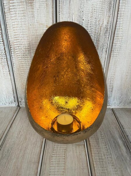 Kovový svícen vejce zlatavé-velké