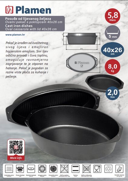 PLAMEN Litinový pekáč s víkem 5,8 l - oválný