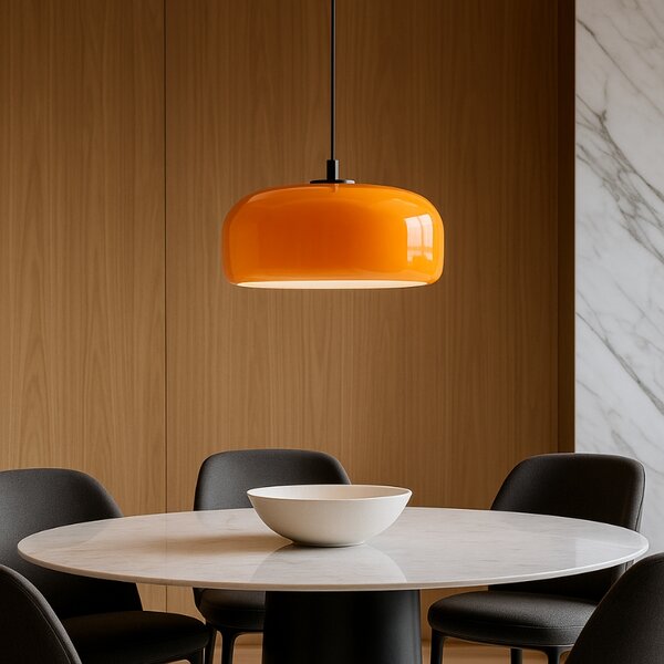 Oranžové skleněné závěsné LED světlo Kave Home Reig 38 cm