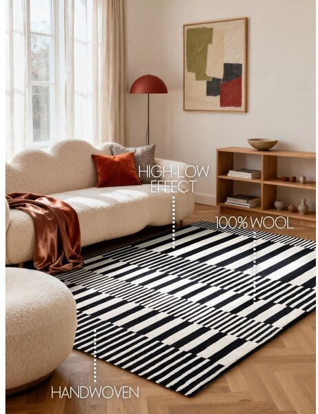 Černobílý ručně tkaný vlněný koberec 120x180 cm Stryve Pulse – Elle Decoration