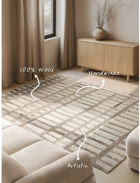 Krémový ručně tkaný vlněný koberec 120x180 cm Boho 1.0 Linara – Vikosa