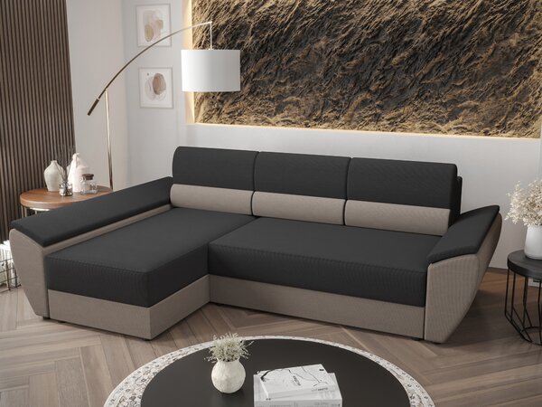 Rohová sedací souprava Radiant L3 (černá + capuccino) (L)