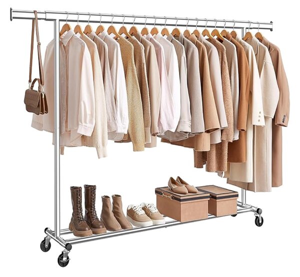 Stojan na oblečení DOLLY na kolečkách, max. 150 kg, 45x160-200x161,5cm, stříbrná SongmicsHome