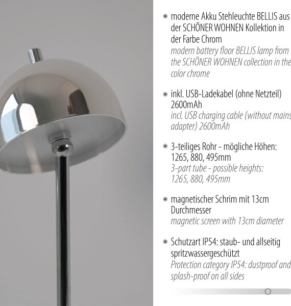 Schöner Wohnen 19245-17 - LED Stm. stojací lampa BELLIS LED/2,5W/5V IP54 chrom