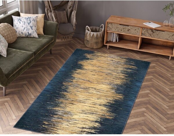 Žlutý/tmavě modrý pratelný koberec 50x80 cm Goldie – Vitaus