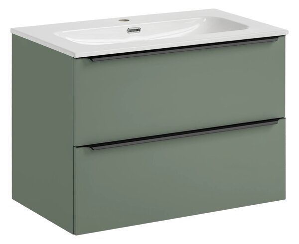 Comad Koupelnová skříňka s nábytkovým umyvadlem Sombra Green 80 rákosově zelená se zásuvkami