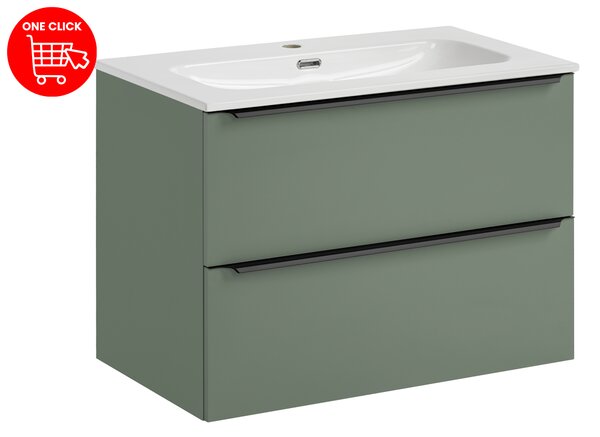 Comad Koupelnová skříňka s nábytkovým umyvadlem Sombra Green 80 rákosově zelená se zásuvkami