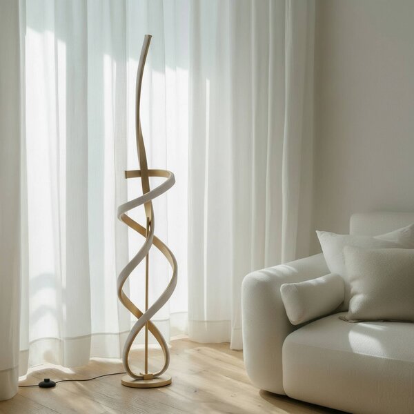 ONLI Stojací lampa Kira LED, výška 140 cm, zlatá barva, kov, 4000K, Mosaz / zlato, Obývací pokoj / jídelna, Hliník, Moderní