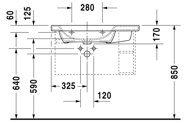 Duravit DuraStyle - Umyvadlo s přepadem 800x480 mm s odkládacím prostorem vpravo, bílá 232580000