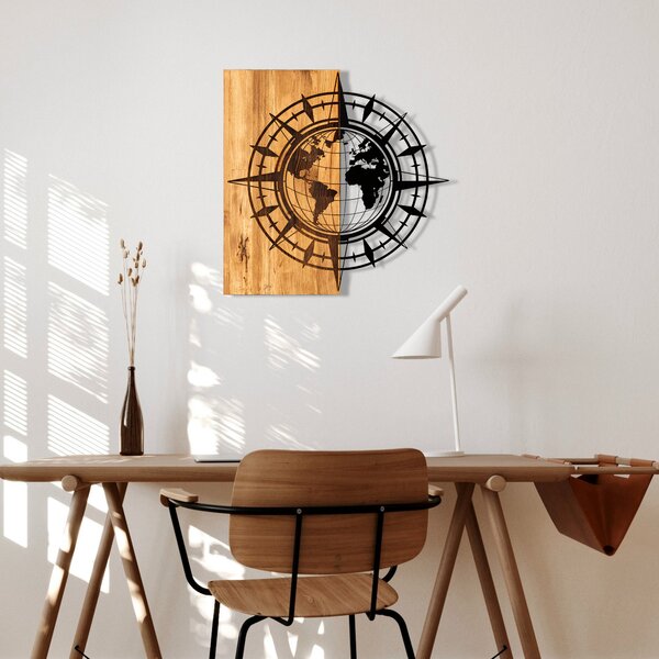 ASIR Nástěnná dekorace dřevo SMĚROVÁ RŮŽICE S GLÓBEM 57 x 58 cm