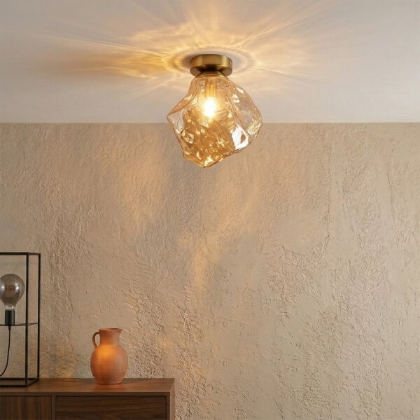 Stropní svítidlo CRISTAL 1xE14/15W/230V mosaz/kouřová béžová