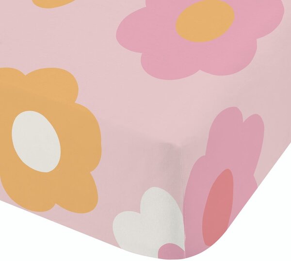 Růžové napínací dětské prostěradlo na jednolůžko 90x190 cm Retro Daisy – Catherine Lansfield