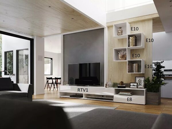 Obývací stěna Berny 36 (bílá + bílý lesk). Akce -20%