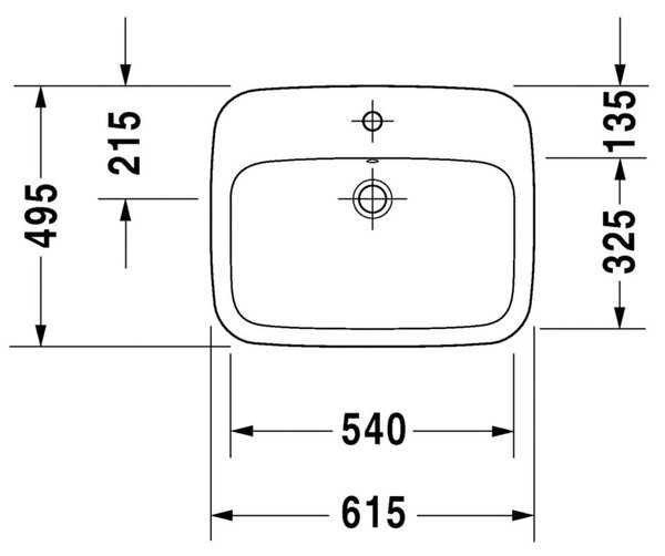 Duravit DuraStyle - Vestavné umyvadlo 615x495 mm, 1 otvor pro baterii propíchnutý, bílá 0374620000