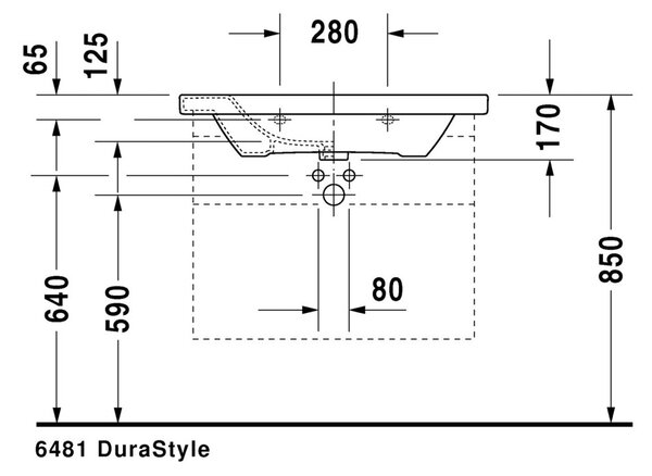 Duravit DuraStyle - Umyvadlo do nábytku 800x480 mm, 1 otvor pro baterii propíchnutý, bílá 2320800000