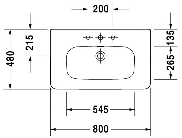 Duravit DuraStyle - Umyvadlo do nábytku 800x480 mm, 1 otvor pro baterii propíchnutý, bílá 2320800000