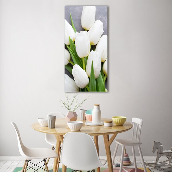 Vertikální Foto obraz fotografie na skle Bílé tulipány osv-104270630
