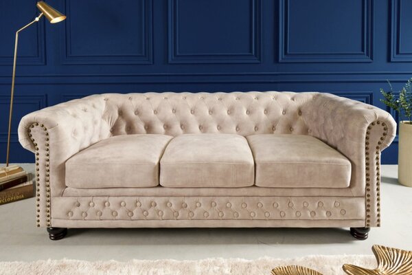 Pohovka CHESTERFIELD 3M 200 CM šampaňská samet Nábytek | Obývací pokoj | Sedací soupravy a pohovky | Pohovky | Pevné