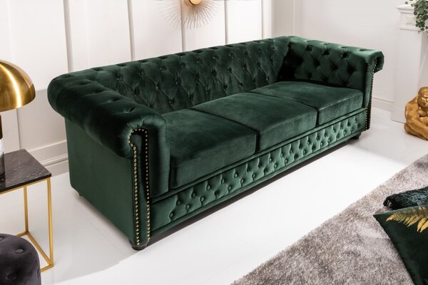 Pohovka CHESTERFIELD 3M 205 CM zelená samet Nábytek | Obývací pokoj | Sedací soupravy a pohovky | Pohovky | Pevné