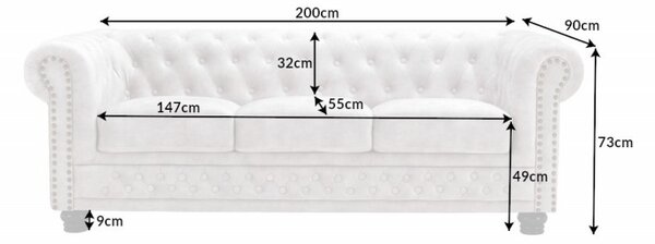 Pohovka CHESTERFIELD 3M 200 CM šampaňská samet Nábytek | Obývací pokoj | Sedací soupravy a pohovky | Pohovky | Pevné