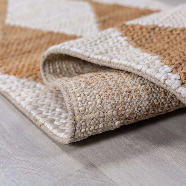 Bílý/v přírodní barvě ručně tkaný běhoun s příměsí juty 80x230 cm Effie Diamond – Flair Rugs